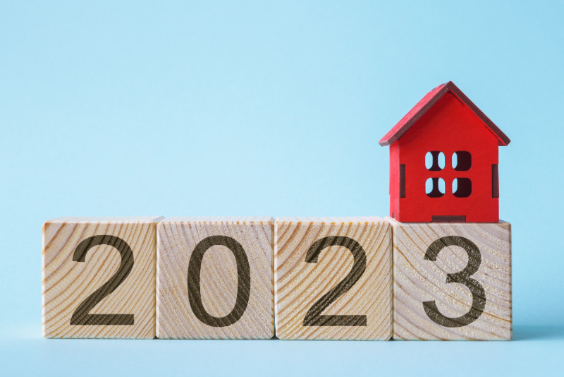 A house model with 2023 wooden blocks