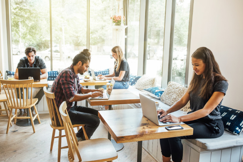 People working in a cafe